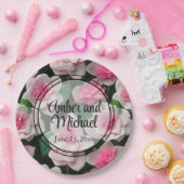 ピンクかわいらしフローラボーホ緑のパターン ペーパープレート (パーティー)