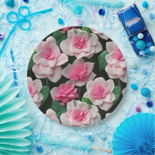 ピンクかわいらしフローラボーホ緑のパターン ペーパープレート (パーティー)