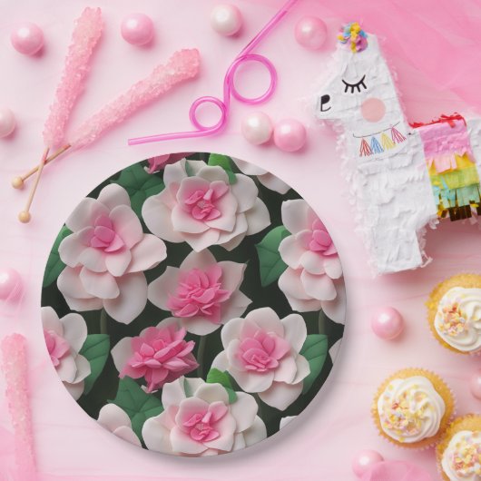 ピンクかわいらしフローラボーホ緑のパターン ペーパープレート (パーティー)