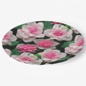 ピンクかわいらしフローラボーホ緑のパターン ペーパープレート (アングル)