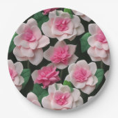 ピンクかわいらしフローラボーホ緑のパターン ペーパープレート (正面)