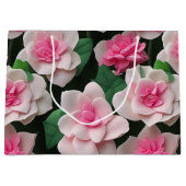 ピンクかわいらしフローラボーホ緑のパターン ラージペーパーバッグ (正面)