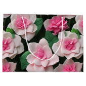 ピンクかわいらしフローラボーホ緑のパターン ラージペーパーバッグ (裏面)