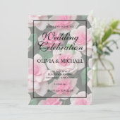 ピンクかわいらしフローラボーホ緑のパターン 招待状 (スタンド正面)