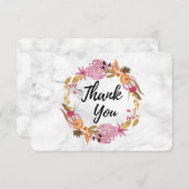 ピンクかわいらしフローラリースありがとう サンキューカード (正面/裏面)