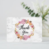 ピンクかわいらしフローラリースありがとう サンキューカード (スタンド正面)