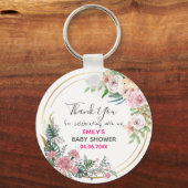 ピンクかわいらしフローラリースサンキューベイビーシャワー キーホルダー (正面)