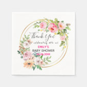 ピンクかわいらしフローラリースサンキューベイビーシャワー スタンダードカクテルナプキン (正面)
