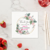 ピンクかわいらしフローラリースサンキューベイビーシャワー スタンダードカクテルナプキン (インサイチュ)