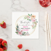 ピンクかわいらしフローラリースサンキューベイビーシャワー スタンダードカクテルナプキン (インサイチュ)