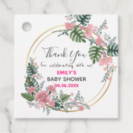 ピンクかわいらしフローラリースサンキューベイビーシャワー フェイバータグ