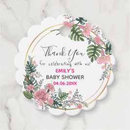 ピンクかわいらしフローラリースサンキューベイビーシャワー フェイバータグ