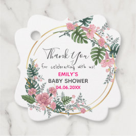 ピンクかわいらしフローラリースサンキューベイビーシャワー フェイバータグ