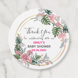 ピンクかわいらしフローラリースサンキューベイビーシャワー フェイバータグ
