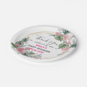 ピンクかわいらしフローラリースサンキューベイビーシャワー ペーパープレート (アングル)