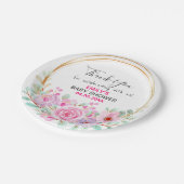 ピンクかわいらしフローラリースサンキューベイビーシャワー ペーパープレート (アングル)