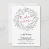 ピンクかわいらしフローラリースブライダルシャワー 招待状 (正面)
