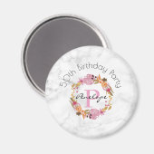 ピンクかわいらしフローラリースモノグラム誕生日 マグネット (正面/裏面)