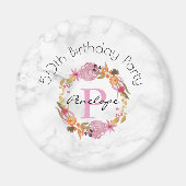 ピンクかわいらしフローラリースモノグラム誕生日 マグネット (正面)