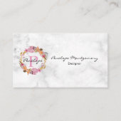 ピンクかわいらしフローラリースモノグラム 名刺 (正面)