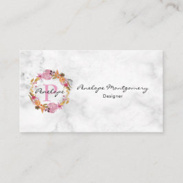 ピンクかわいらしフローラリースモノグラム 名刺