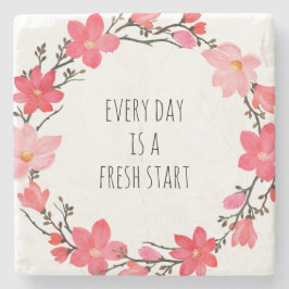 ピンクかわいらしフローラリース前向きタイポグラフィ ストーンコースター