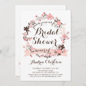 ピンクかわいらしフローラリース春ブライダルシャワー 招待状 (正面/裏面)