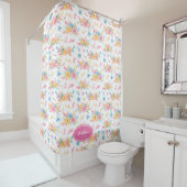 ピンクかわいらしフローラルパタモノグラムのーン シャワーカーテン (インサイチュ)