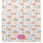 ピンクかわいらしフローラルパタモノグラムのーン シャワーカーテン (正面)