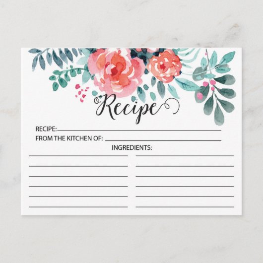 ピンクかわいらしフローラレシピカード ポストカード (正面)