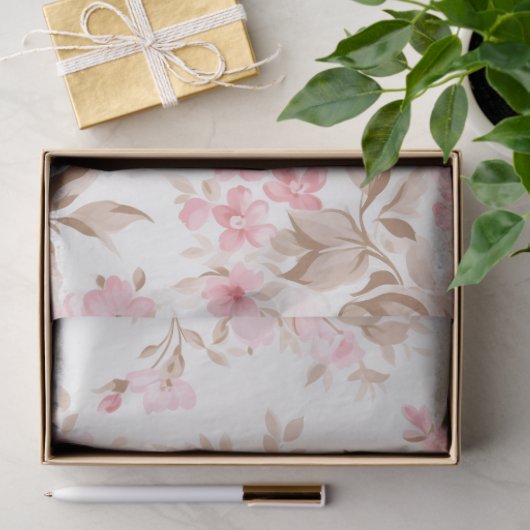 ピンクかわいらしフローラヴィンテージスタイル 薄葉紙 (ギフト)