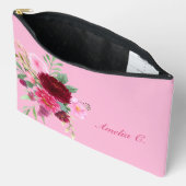 ピンクかわいらしフローラ化粧料バッグ アクセサリーポーチ (見開き)