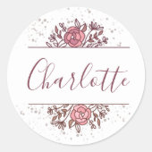 ピンクかわいらしフローラ名前をカスタムする ラウンドシール (正面)
