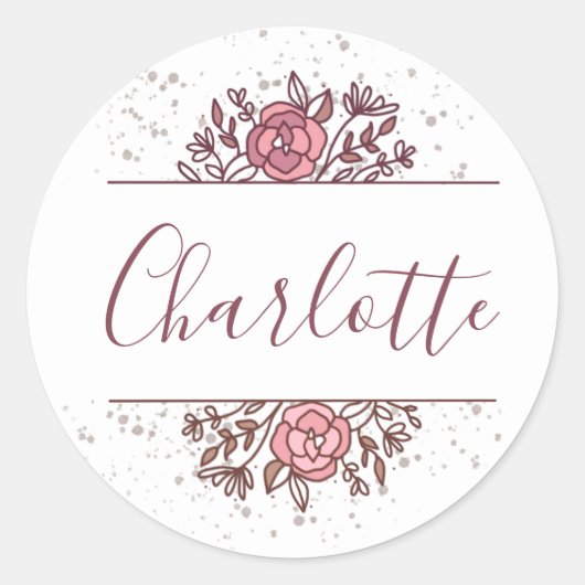 ピンクかわいらしフローラ名前をカスタムする ラウンドシール (正面)