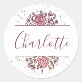ピンクかわいらしフローラ名前をカスタムする ラウンドシール