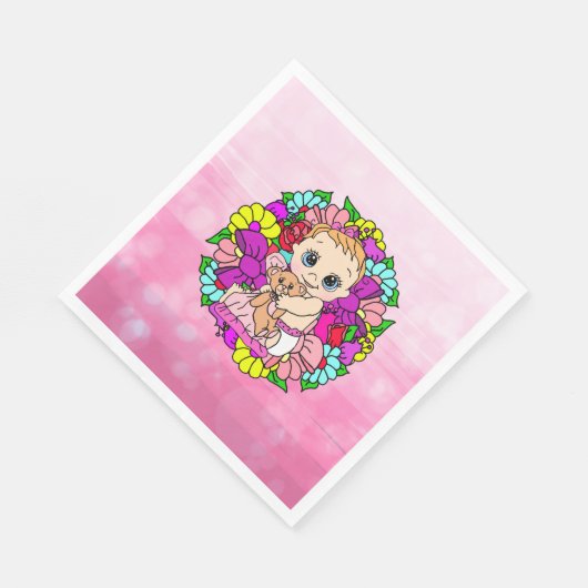 ピンクかわいらしフローラ女子の赤ちゃんシャワー白人 スタンダードランチョンナプキン (角)