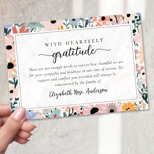 ピンクかわいらしフローラ悔やみや弔慰葬儀 サンキューカード