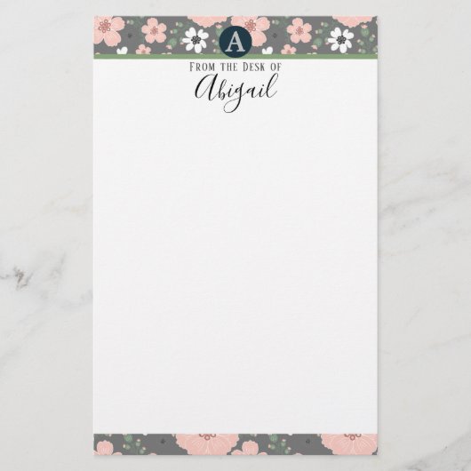 ピンクかわいらしフローラ文ファンシー字 便箋 (正面)