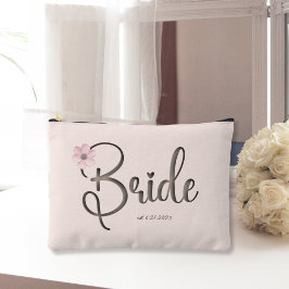 ピンクかわいらしフローラ書記法ブライダルパーティ アクセサリーポーチ