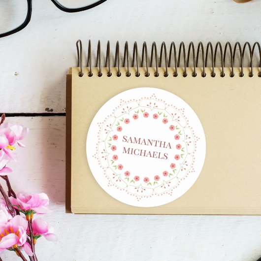 ピンクかわいらしフローラ植物曼荼羅カスタム ラウンドシール