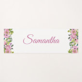 ピンクかわいらしフローラ水の色パーソナライズされた名 ヨガマット (正面(横))