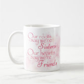 ピンクかわいらしフローラ水彩姉妹フレンド引用文 コーヒーマグカップ (左)