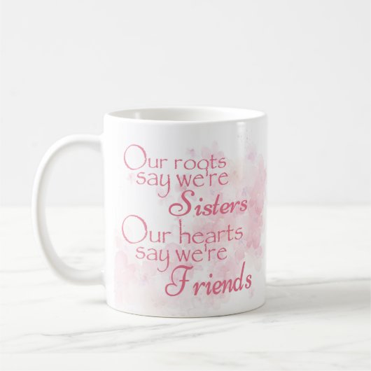 ピンクかわいらしフローラ水彩姉妹フレンド引用文 コーヒーマグカップ (左)