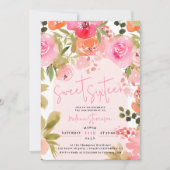 ピンクかわいらしフローラ水色フォトシック甘い16 招待状 (正面)