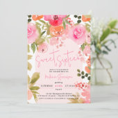 ピンクかわいらしフローラ水色フォトシック甘い16 招待状 (スタンド正面)