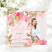 ピンクかわいらしフローラ水色フォトシック甘い16 招待状