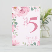 ピンクかわいらしフローラ結婚式パーティテーブル番号 サンキューカード (スタンド正面)