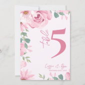 ピンクかわいらしフローラ結婚式パーティテーブル番号 サンキューカード (裏面)