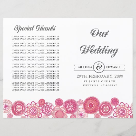 ピンクかわいらしフローラ花結婚式 プログラム冊子 (正面)