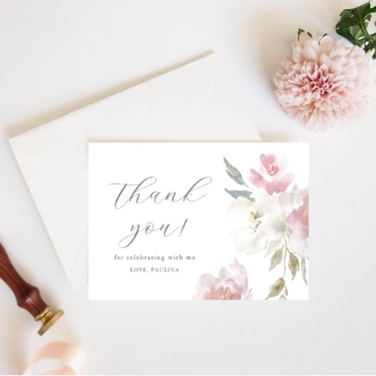 ピンクかわいらしフローラ誕生日キンセアニラありがとう 招待状